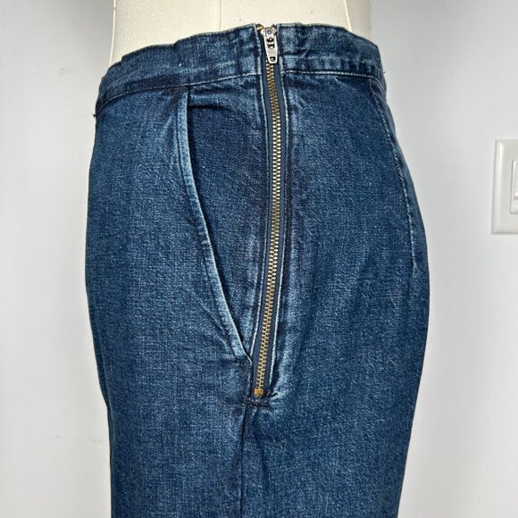 Rachel Comey Women Blue Straight Leg Cut-Off Side Zip Cotton Pull On Jeans 4 - Picture 4 of 9